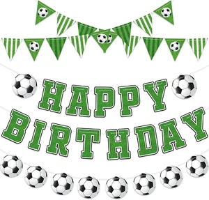 Soccer Happy Birthday Banner Soccer Pennant Bunting Flag Soccers Theme Paper Gar - Picture 1 of 12