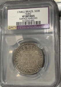 1768 brazil 320 reis SUBQ NGC VF DETAILS - Picture 1 of 2