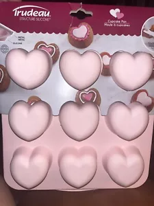 Trudeau Silicone Pink Heart Cupcake Muffin Candy Pan Makes 9 Excellent NIB - Picture 1 of 7