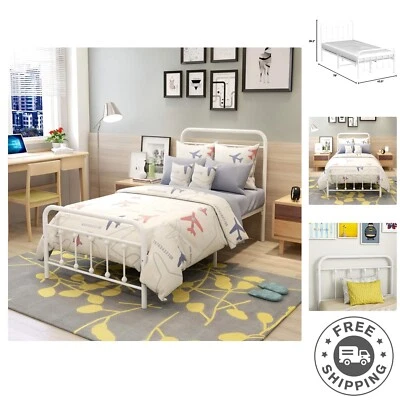 Marco de cama doble de metal con cabecero vintage - Fácil montaje y 350 lb. Capacidad Foto 1 de 4