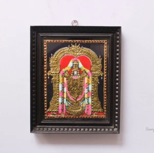 Tirupati Balaji Tanjore Painting Hindu God Vishnu Home Temple Wall Decor Gift - Picture 1 of 4