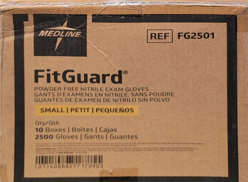 Luvas de exame de nitrilo Medline Fitguard 2500ct estojo sem pó e látex L/M/S - Imagem 1 de 1