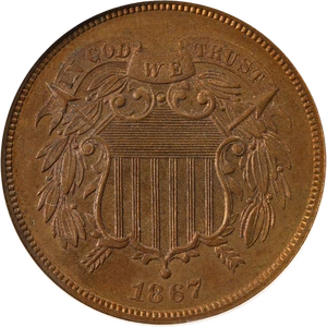 1867 Two (2) Cent Piece Proof NGC PF65 BN Nice Eye Appeal - Picture 1 of 4
