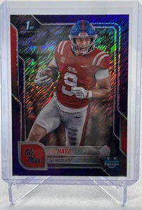 2025 Bowman Chrome U Luke Hasz Purple Shimmer Refractor # /75 1st Bowman OleMiss - Bild 1 von 2
