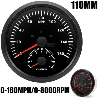 110mm Black GPS Speedometer 0-160MPH With Tacho 8000RPM for Boat Car Waterproof - Image 1 of 4