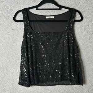Timing Top Womens L Black Square Neck Pullover Sequin Top Formal Dressy NEW - Picture 1 of 9