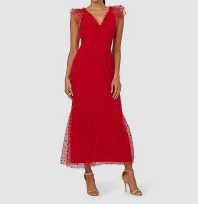 Vestido para mujer Adrianna By Adrianna Papell rojo con volantes de malla de puntos talla 6 Foto 1 de 2