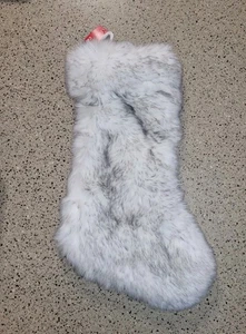Faux Fur Soft Christmas Stocking White Gray Place & Time Xmas Decor Loop To Hang - Picture 1 of 8