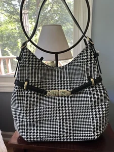 NWOT Talbots Black and White Herringbone Hobo Tote Bag NEW - Picture 1 of 12