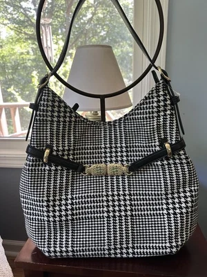 EUC, Talbots Black and White Herringbone Hobo Tote Bag, Classic Style - Image 1 of 4