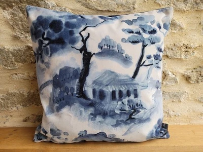 Linwood Omega Mountain Retreat Oriental Navy & Blue Velvet Cushion Cover - Image 1 of 4