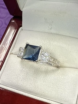 ❤️ ANEL DE SAFIRA AZUL MEIA-NOITE PRATA ESTERLINA 0,925 tamanho 9 - Imagem 1 de 4