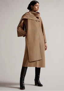 Ted Baker Solanna Camel Wool Scarf Detail Coat Size 3 (UK 12) , New, RRP £325 - Picture 1 of 11