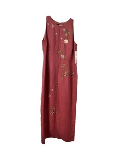 Donna Morgan Dress 6 Linen Fairy Maxi Pink Embroidered Floral Boho Wedding New - Picture 1 of 5