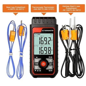 Two Input Digital Thermocouple Thermometers With 2 Sensors Heat Adjustment - Picture 1 of 8