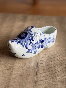 Vintage Hand Painted Blue Delftware Clog Shoe Holland Dutch Floral Design 7” - Picture 1 of 6