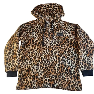 Victoria's Secret Pink Half Zip Hoodie Jacket Womens Small Leopard Sherpa  - Picture 1 of 7