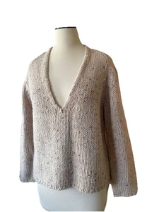 Vintage Isabella Vogel beige gesprenkelte Wollmischung dicker Grobstrick Pullover Petite M - Bild 1 von 10