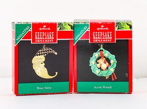 Hallmark Keepsake mini ornaments 1990 Acorn Wreath - Brass Santa - Picture 1 of 5