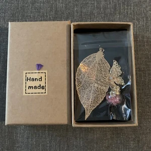 Aimfar Bookmark Gold Tone Leaf & Butterfly Metallic Glass Ball Beads - Handmade - Bild 1 von 7