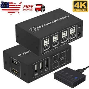 4K HDMI USB KVM Switch 4X1 4 Port Switcher with Controller Support 4 Monitors US - Picture 1 of 16