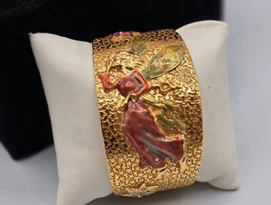 Kirks Folly Fairy & Stars Gold Tone Hammered Cuff Bracelet W/ Enamel Crystals - Picture 1 of 13