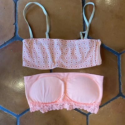 Lote de 2 Sujetadores Bandeau Aerie Bralette Encaje 34C Medianos Extraíbles Correas Almohadillas Foto 1 de 4