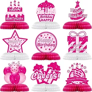 9 Pcs Hot Pink Birthday Party Decorations Birthday Honeycomb Centerpieces Pin... - Picture 1 of 7