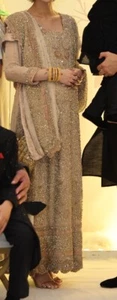 Pakistani Asian Semi Bridal Party Wedding Outfit Gold Harris Shakeel Style Suit - Picture 1 of 22