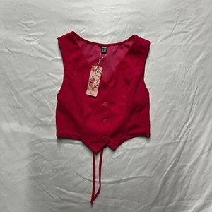 SHEIN Women's Button Down Tie-Back V-Neck Stretch Vest, Hot Pink Size S, M US 6 - Picture 1 of 15