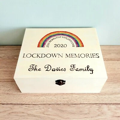 Rainbow Design Lockdown Large Memory Box. Keepsake. Pyrography,Personalised. - Image 1 of 4