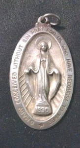 1830 Mutter O Maria bete für uns - schwerer Sterling Silber Anhänger selten! Antik! - Bild 1 von 4