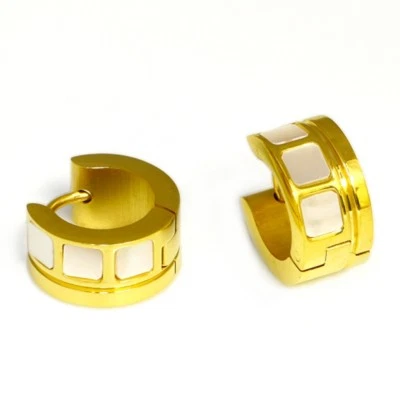 Edelstahl Klappcreolen Kreolen Ohrringe Creolen Perlmutt Goldene Damen breite  - Bild 1 von 2