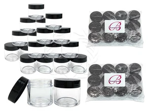 24 Pieces 30 Gram/30ml Plastic Clear Sample Jar Containers with Black Flat Lids - Picture 1 of 1