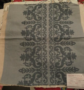COWTAN & TOUT Greca Stripe in Ocean Blue 16 x 17" Embroidered Fabric Sample - Picture 1 of 3