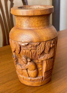 Jarrón de madera tallada a mano, parece ser sudamericano, 6,25" - Imagen 1 de 6