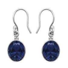 7x5MM Oval Cut Blue Sapphire 925 Sterling Silver Women Hook Dangle Earrings