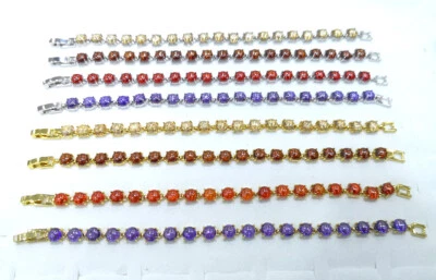 Real Red Yellow Purple Cubic Zirconia Cabochon 18KGP Gold Plated Bangle Bracelet - Image 1 of 4