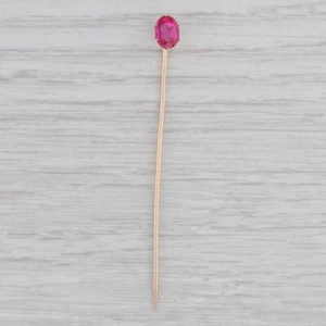 Antique Lab Created Ruby Stickpin 10k Yellow Gold 1.15ct Oval Solitaire - Picture 1 of 5