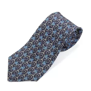 LORD & TAYLOR Navy Blue Silver Ironwork Floral Deco Leaf Men's Silk Neck Tie - Picture 1 of 4