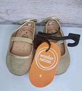 New Wonder Nation NWT SZ 4 Toddler Girls Glitter Gold Slip On Shoes - Picture 1 of 6