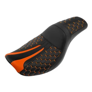 Black Orange 2-UP Rider Passenger Seat Fit For Harley Dyna Street Bob 2006-2017 - Foto 1 di 10