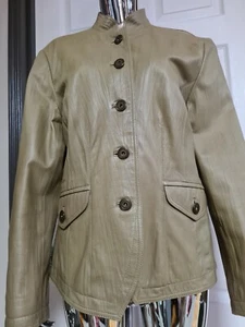 TAIFUNCollectionWomen's MossGreenLeatherJacketIn L/Pit2Pit54cm/AroundW100cm/GEM - Picture 1 of 24
