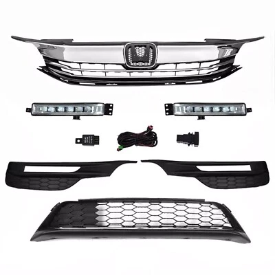 6PCS Front Upper Lower Bumper Grille Fog Lights Fit For Honda Accord 2016 2017 Foto 1 de 4