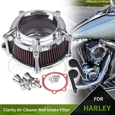 Chrome Air Cleaner Red Intake Filter For Harley Dyna FXDF Fat Boy Softail FXSTC - Изображение 1 из 4