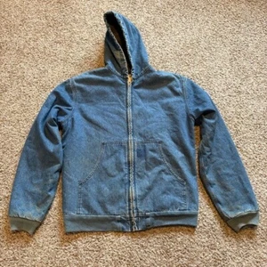 vintage carhartt YOUTH XL jacket blue denim hooded blanket lined ASAP rocky - Picture 1 of 6