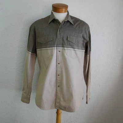 Camisa Roper Para Hombre Mediana Western Brushpopper Beige Marrón Mármol Broches de presión Bordados Foto 1 de 4