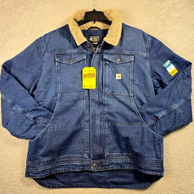 Carhartt джинсовой ткани шерпа куртка мужская 2XL XXL высокий синий открытый полный молнии ковбой новый с Ярлыками - Изображение 1 из 4
