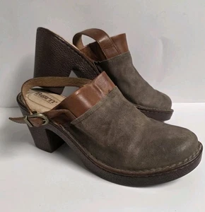 Born Shoes Womens 11M Vidar Slingback Brown Suede Buckle Block Closed Toe F58517 - Picture 1 of 10