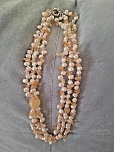 STATEMENT NECKLACE STERLING SILVER CITRINE AND PEARLS - Picture 1 of 9